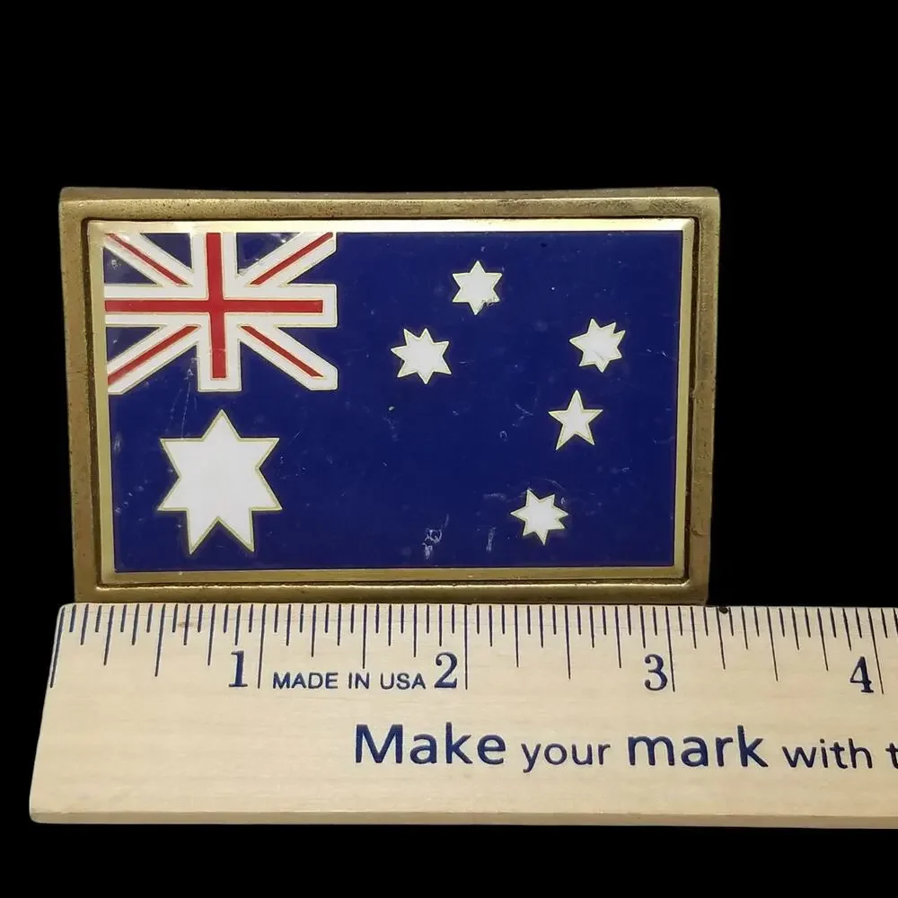 Vintage 1983 NAP Inc. Solid Brass Australian Flag‎ Belt Buckle